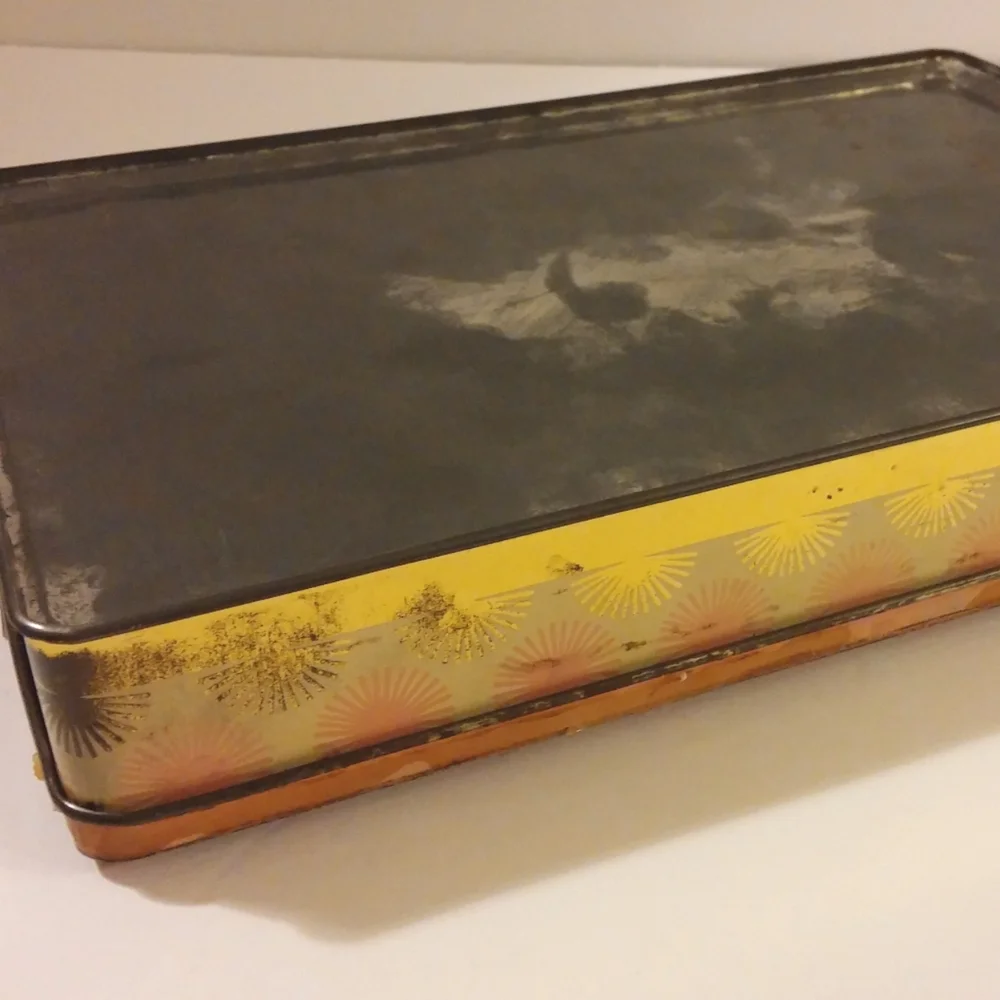 Vintage Floral Tin Box with Pink and Gold Design